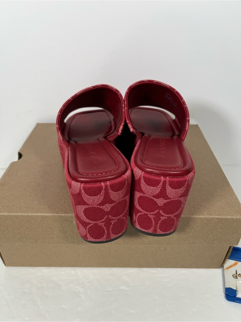 NIB COACH Women Phoebe Platform Sandal Signature Denim True Red - Picture 2 of 11